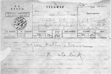 World War 1 Picture - Telegram sent by Ataturk after the local legislative assembly accepted his proposal for the Hatay State's flag.