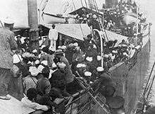 World War 1 Picture - Punjabi Sikhs aboard the Komagata Maru in Vancouver's English Bay, 1914. The passengers were not allowed to land in Canada and the ship was forced to return to India. The events surrounding the Komagata Maru incident served as a catalyst for the Ghadarite cause.