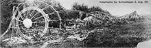 World War 1 Picture - Wreckage of LZ 4. It was destroyed when a storm broke the zeppelin from its mooring, causing it to crash into a tree and catch fire.