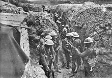 World War 1 Picture - 1st Lancashire Fusiliers, in communication trench near Beaumont Hamel, Somme, 1916. Photo by Ernest Brooks.