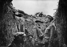 World War 1 Picture - A trench at Lone Pine after the battle, showing Australian and Ottoman dead on the parapet