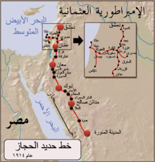 World War 1 Picture - Map of the Hejaz railway (Damascus-Mecca pilgrim route); built at great expense by the Ottoman empire in the early 20th century, but quickly fell into disrepair after the Arab revolt of 1917