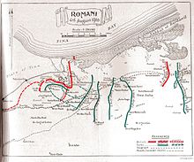 World War 1 Picture - Positions 19th July to 9th August. British lines in red and Ottomans in green