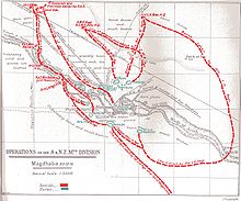 World War 1 Picture - Map of Magdhaba showing Ottoman redoubts in green and attacking forces in red.