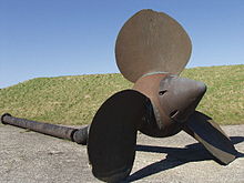 World War 1 Picture - The salvaged propeller and shaft from Hampshire