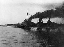 World War 1 Picture - Seydlitz; heavily damaged during the battle of Jutland and attempting to limp home