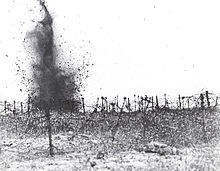 World War 1 Picture - Artillery attack on a field of barbed wire at Vimy Ridge