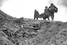 World War 1 Picture - Stretcher bearers recovering wounded during the Battle of Thiepval Ridge, September 1916. Photo by Ernest Brooks.