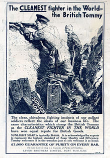 World War 1 Picture - Advertisment for Sunlight Soap in the trenches (1915)