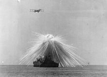 World War 1 Picture - USS Alabama hit by a white phosphorus bomb dropped by an NBS-1 in bombing tests, September 1921.