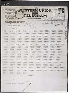 World War 1 Picture - The Zimmermann Telegram as it was sent from Washington to Mexico