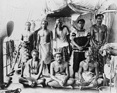 World War 1 Picture - Exiled group aboard German warship taking them to Saipan. Standing 3rd from the left is Lauaki Namulauulu Mamoe, 1909.