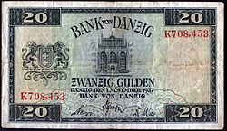 World War 1 Picture - A 20 Danzig gulden note