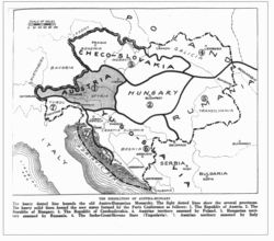 World War 1 Picture - Drafted borders of Austria-Hungary in the treaty of Trianon and Saint Germain.