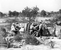 World War 1 Picture - French Colonial 75-mm gun in action near Sedd el Bahr.