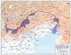 World War 1 Picture - Italian Front in 1915-1917: eleven Battles of the Isonzo and Asiago offensive. In blue, initial Italian conquests.