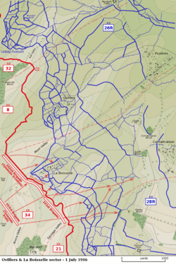 World War 1 Picture - The 34th Division's attack on Ovillers and La Boisselle.