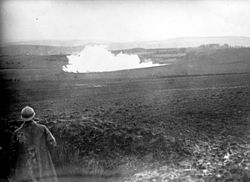 World War 1 Picture - Explosion of a mine seen from a French position. 1916