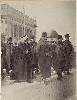 World War 1 Picture - Enver Pasha, middle, accompanied by Djemal Pasha (right), in a visit to Jerusalem, following the end of the Gallipoli campaign.