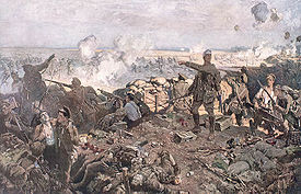 World War 1 Picture - An artist's rendition of Canadian troops at the Second Battle of Ypres