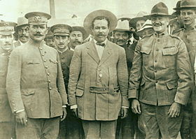 World War 1 Picture - Generals Obregxn, Villa, and Pershing after meeting at Fort Bliss, Texas. Patton is immediately behind Pershing[citation needed].