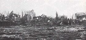 World War 1 Picture - Langemarck was destroyed during the 1st Divisions repulse of the German reserve infantry on 22 October. Stories that German student soldiers marched into battle singing songs are myth, although heavy casualties, owing to inadequate tactics, were suffered