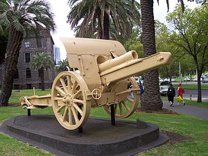 World War 1 Picture - Turkish Howitzer captured near Huj now on display outside Victoria Barracks, Melbourne.