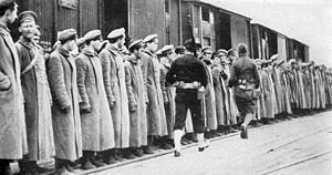 World War 1 Picture - Bolshevik prisoners under the custody of US troops in Arkhangelsk.