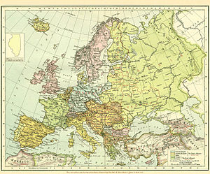 World War 1 Picture - A late 1918 map showing Europe before WWI, with new states formed after the great war in red. Includes the borders established by the Treaty of Sevres.
