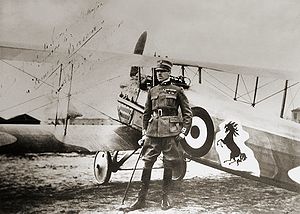 World War 1 Picture - Count Francesco Baracca, standing by his SPAD XIII fighter with the prancing horse logo that later became the emblem of Ferrari