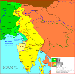 World War 1 Picture - Map of the border changes in the Julian March: with the Treaty of Rapallo, Italy received most of the Austrian Littoral, part of Inner Carniola, and some border areas of Carinthia.