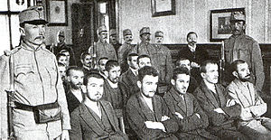 World War 1 Picture - Gavrilo Princip, seated center of the first row, on trial on 5 December 1914