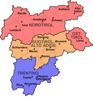World War 1 Picture - Tyrol, partitioned in 1918, parts remaining Austrian referred to as Nordtirol and Osttirol, but part of one Federal State of Tirol
