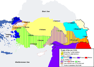 World War 1 Picture - Borders of Turkey according to the Treaty of Sxvres (1920) which was annulled and replaced by the Treaty of Lausanne (1923) as a consequence of the Turkish War of Independence led by Mustafa Kemal Atatxrk.