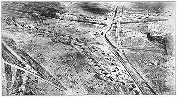 World War 1 Picture - The Hindenburg Line at Bullecourt, as seen from the air.