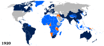 World War 1 Picture - A map of the world in the years 1920-1945, which shows the League of Nations members during its history