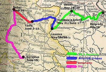 World War 1 Picture - Route of the weapons from Belgrade to Sarajevo