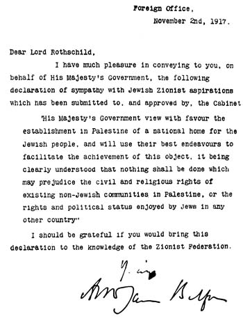 World War 1 Picture - Balfour Declaration, 1917