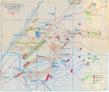 World War 1 Picture - Positions of attacking infantry and mounted divisions at about 0930. Ottoman defences shown in green
