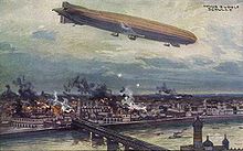 World War 1 Picture - German airship Schutte Lanz SL2 bombing Warsaw in 1914.