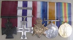 World War 1 Picture - Albert Jacka's medals on display, under perspex, whilst on loan to the State Library of South Australia, 8 August 2010.