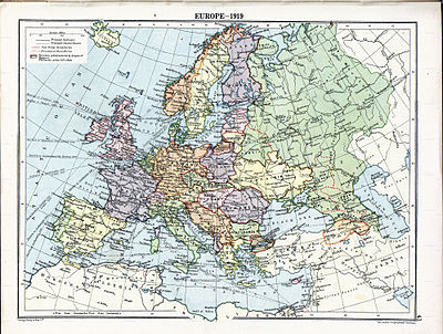 World War 1 Picture - Political divisions of Europe in 1919 after the treaties of Brest-Litovsk and Versailles and before the treaties of Trianon, Kars, Riga and the creation of Soviet Union and the republics of Ireland and Turkey.