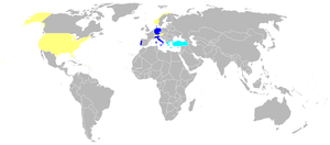 World War 1 Picture - Operators of the G.91 in dark blue, cancelled orders in light blue, evaluations in yellow.