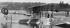 Airplane Picture - Cilvil S.13 (CH6) at Cologny (GE) on Lake Geneva, probably piloted by Swiss aviation pioneer Emile Taddoli (Ad Astra Aero)