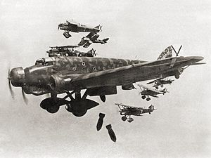 Airplane Picture - Savoia Marchetti SM.81 in action (escorted by Fiat CR.32 fighters in spanish civil war)