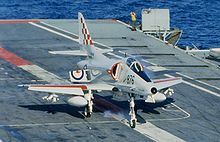 Airplane Picture - A4-G of VF-805 takes a wire aboard HMAS Melbourne in 1980