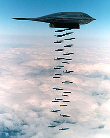 Airplane Picture - In a 1994 live fire exercise near Point Mugu, California, a B-2 drops forty-seven 500lb (230 kg) class Mark 82 bombs, which is more than half of a B-2's total ordnance payload