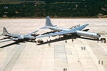 Airplane Picture - The huge new XB-36 alongside the first superbomber, the B-29 Superfortress. The wings of the 'Peacemaker' were 7 feet (2.1 m) thick at the root.