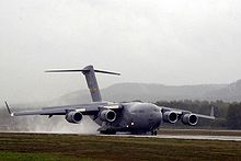 Airplane Picture - The C-17 Globemaster III, derived from the YC-15, shares a similar configuration, except for having swept wings.