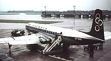 Airplane Picture - Olympic Airways Comet 4B at Manchester in 1966, showing engines buried in wing and revised round windows of all Comet 4s.
